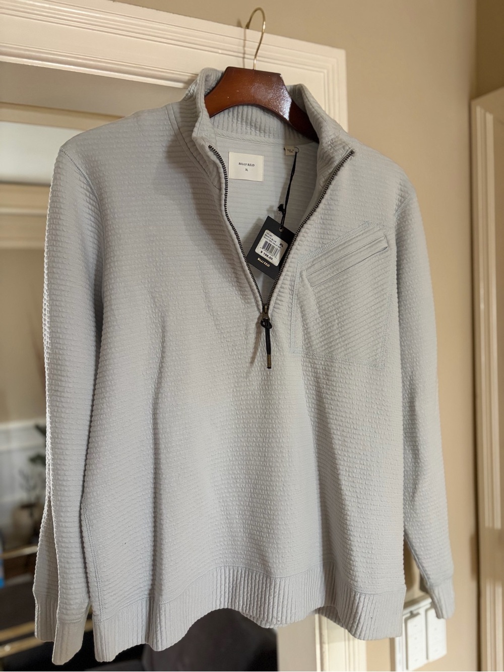 NWT XL Billy Reid Beach Blue Quilted Half-Zip Textured Sweater